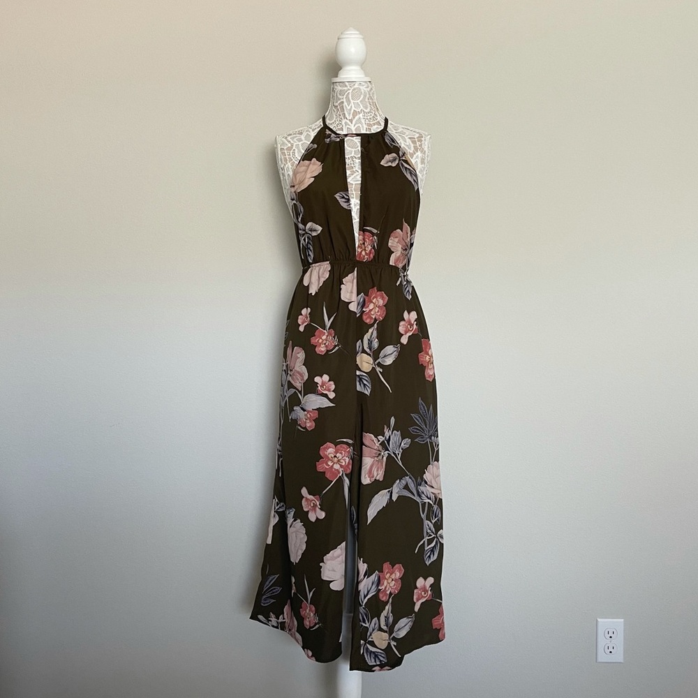 Olive Green Floral Halter Jumpsuit | Medium | Mahina